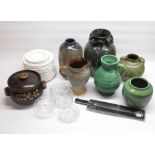 Collection of Studio pottery vases inc. a Wesmura Ware vase, 28 Coalport 'English Garden' plates,