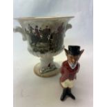 Royal Worcester Palissy porcelain urn depicting hunting scenes, approx H15cm, Royal Doulton bone