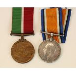 Pair of medals awarded to William H. Putt, including 1914 - 1918 War medal and Mercantile Marine