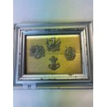 Two framed and mounted display of various Australian military cap badges, mostly staybrite,