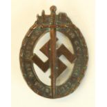 German bronzed metal Coburg badge emblazoned in script mit Hitler in Coburg 1922-1932