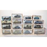 Collection of 16 cased diecast WWII military vehicle models, 15 in 1/43 scale from Atlas Editions