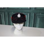J. Collett 1944 National Fire Service cap with red piping and metal badge