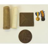 WWI Victory medal, 1914 - 1918 War medal and death penny for J. E Wallis M. F. A, with associated