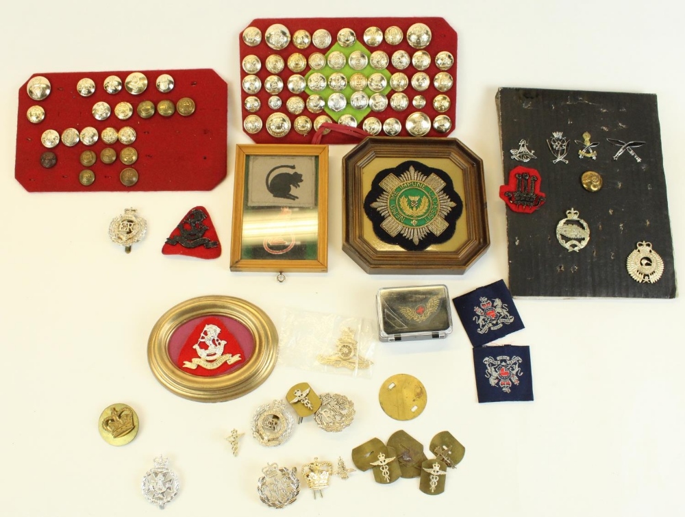 Various assorted militaria, including mounted displays of mostly staybrite British military buttons,