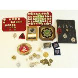 Various assorted militaria, including mounted displays of mostly staybrite British military buttons,