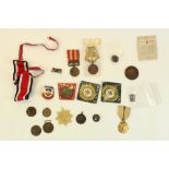 Collection of various assorted world medals, including Russian, Japanese, Italian, reproduction