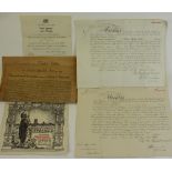 Selection of military ephemera to include Officers Kings Commission certificates, MID certificate