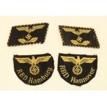 German WWII era Third Reich Reichsbahn sleeve eagle for RBD Hannover and RBD Hamburg together with