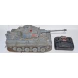 WSN 1/16 radio controlled Tiger 1 tank model with 2 channel handheld transmitter. Not tested, A/F,