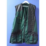 Skeet shooting vest in green and yellow piping with leather patches and pockets (size XL)