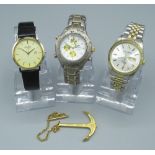 Rotary Windsor quartz wristwatch with date, gold plated case on original strap, Waltham quartz