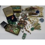 Large collection of antique and modern costume jewellery including white metal filigree brooches and