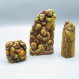 Three pieces of Shoushan stone carvings, H11cm max (3)