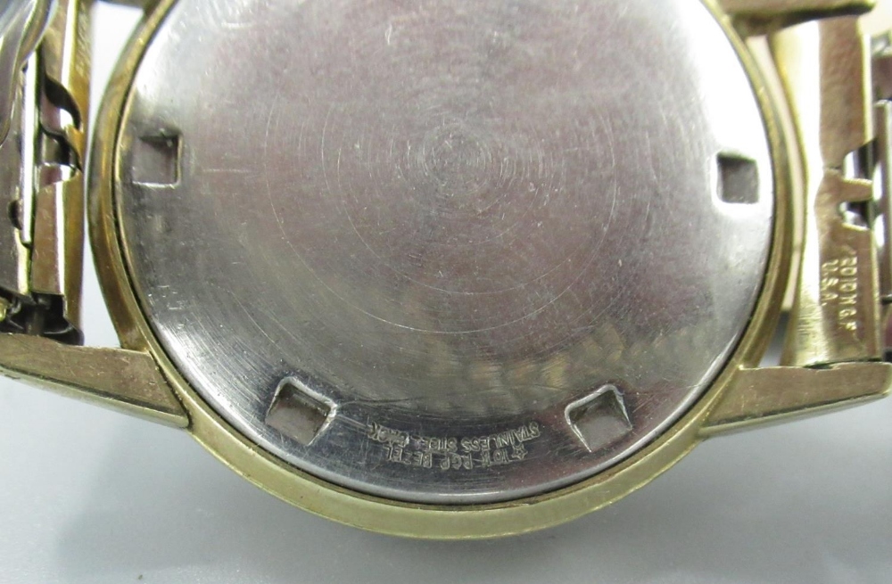 Elgin rolled gold hand wound wristwatch, signed sunburst silvered dial with applied baton indices - Image 3 of 3