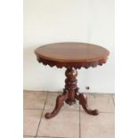 C19th mahogany side table on turned baluster column with scrolled tripod legs, H57cm