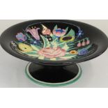 1930s Lenci Art Deco pedestal fruit bowl decorated with abstract polychrome flower bouquet on a