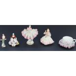 Small selection of German porcelain miniatures, to include Meissen floral enrecusted cabinet cup and
