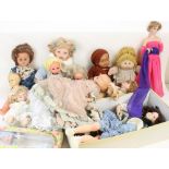 Collection of C20th dolls incl. British c1950s doll with velveteen type face (2 boxes)