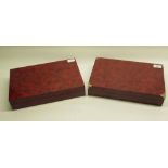 Matched pair of burr walnut finish watch boxes respective measurements W35cm D22.3cm H7.2cm