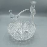 Carl Faberge lead crystal candlestick with frosted decoration in the form of a bird, H22.5cm,