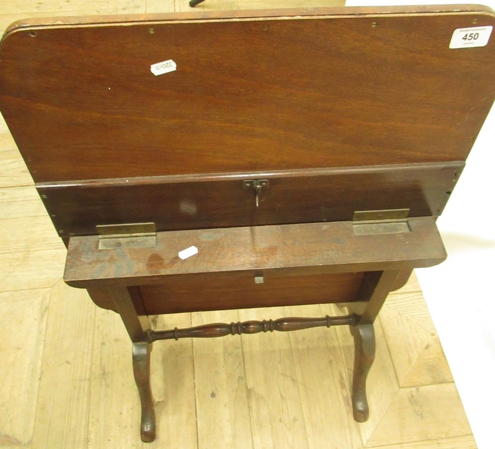 C20th mahogany framed fire screen table with inset silk work floral panel, on 4 splay legs - Image 2 of 3