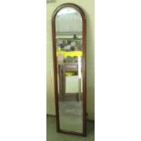 C20th mahogany framed bevelled edge hall mirror with arched top, W31.5cm H128cm
