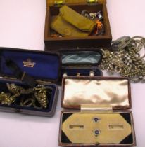 Collection of costume jewellery including synthetic pearls, cufflinks, necklaces, bracelets etc.