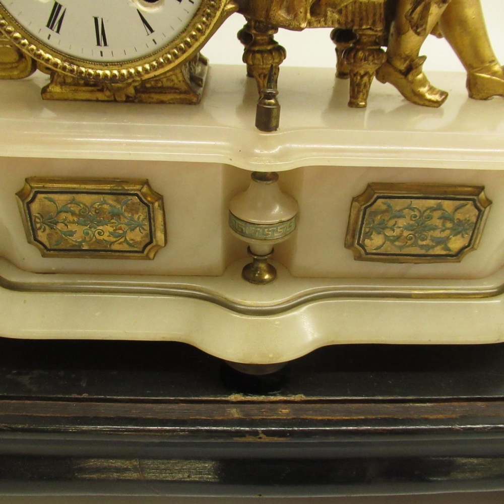 Japy Frere late C19th alabaster and gilt metal figural clock, shaped case with gilt metal mounts, - Image 4 of 5