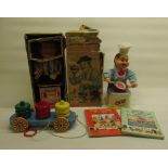 1960s Charley Weaver battery powered Bartender in original box, similar Chef Funny figure, small