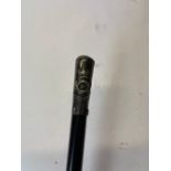 c. C19th ebony and silver ferrule swagger stick with crest for 51 Yorkshire Light Infantry, etched