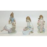 Three Lladro porcelain figures, models numbers 5217, 7612 (A/F), 7607, H21cm max (3)