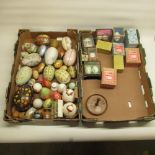 Collection of Chinese hand-painted eggs, wood, tin and ceramic eggs, etc. (2 boxes)