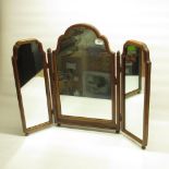Early C20th mahogany framed tryptic dressing table mirror, on turned feet, W75cm H59cm