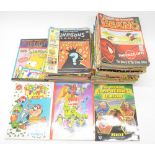 Collection of modern Beano, Dandy and Simpsons magazines, and comic/football albums (see photos