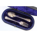 Hallmarked sliver handled butter knife set, other silver cutlery and christening presentation