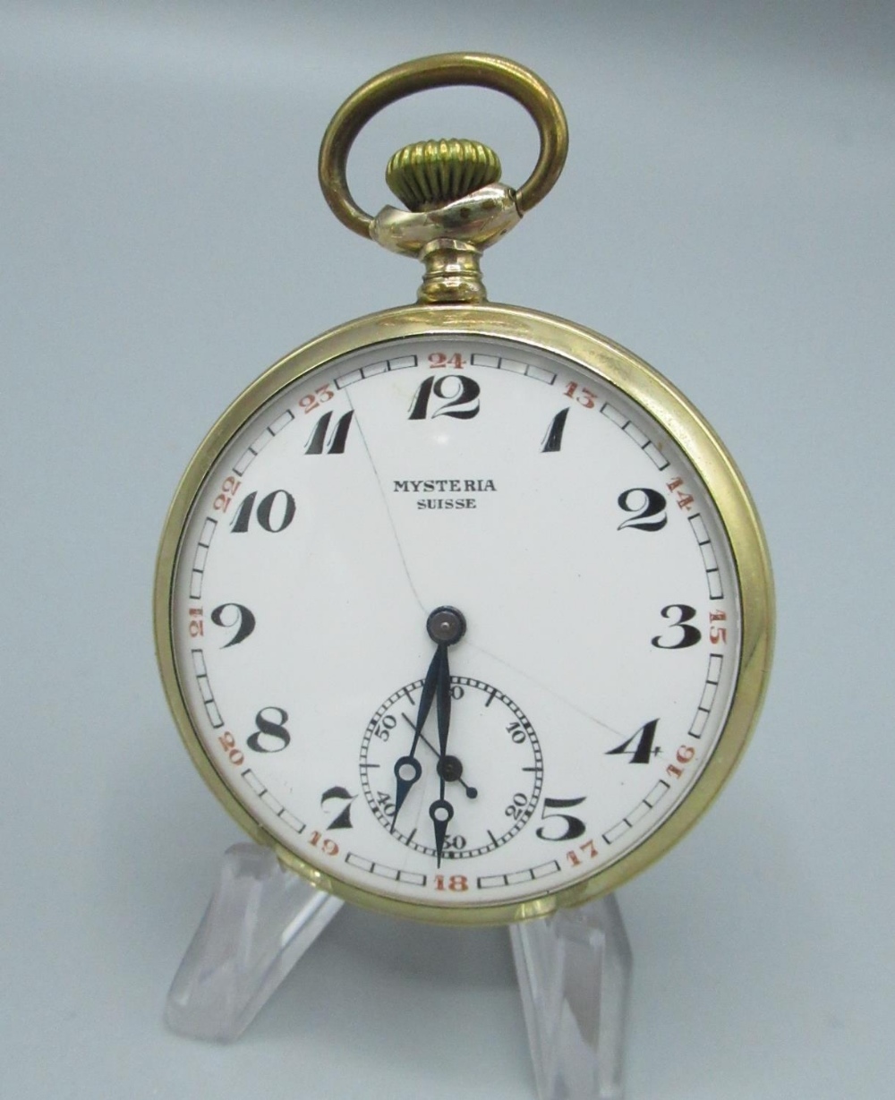 Grosvenor 1930s rolled gold open face keyless wound and set pocket watch, with silvered engine - Image 2 of 7