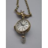 9ct yellow gold Royal Tudor pendant watch, signed dial with baton markers and signed crown, on