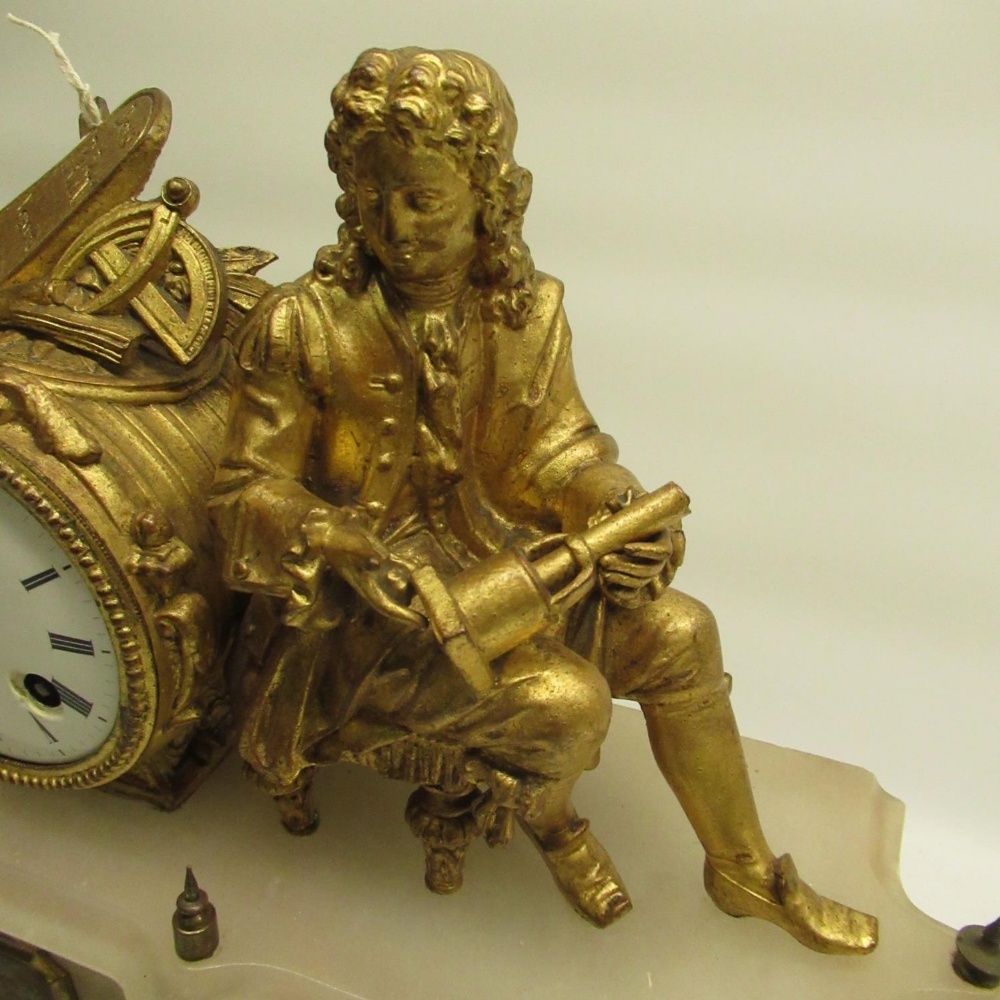 Japy Frere late C19th alabaster and gilt metal figural clock, shaped case with gilt metal mounts, - Image 3 of 5