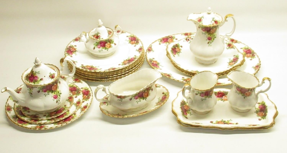 Large collection of Royal Albert Country Roses pattern tableware incl. cups, saucers, tureens, gravy