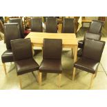 Modern kitchen table W120cm, D75cm and H75cm and 10 dark brown leather chairs