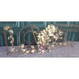 Set of four open work metal letters LOVE, entwined with roses and a cast metal wall rack, W70cm