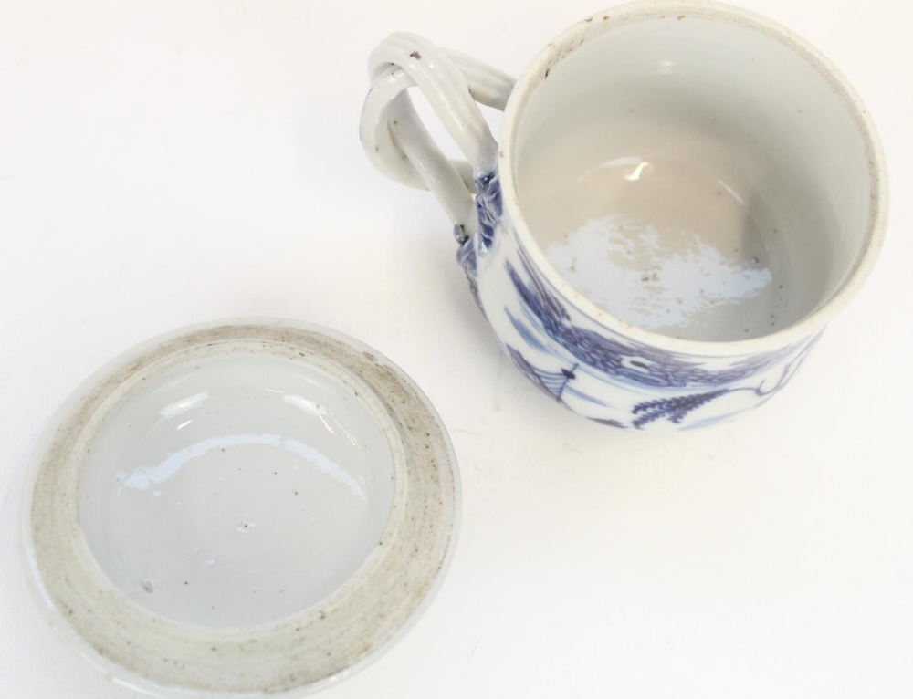C18th Chinese export porcelain custard cup and cover decorated in underglaze blue Willow pattern, - Image 4 of 12