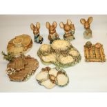 Collection of Pendelfin rabbits and stands (2 boxes)
