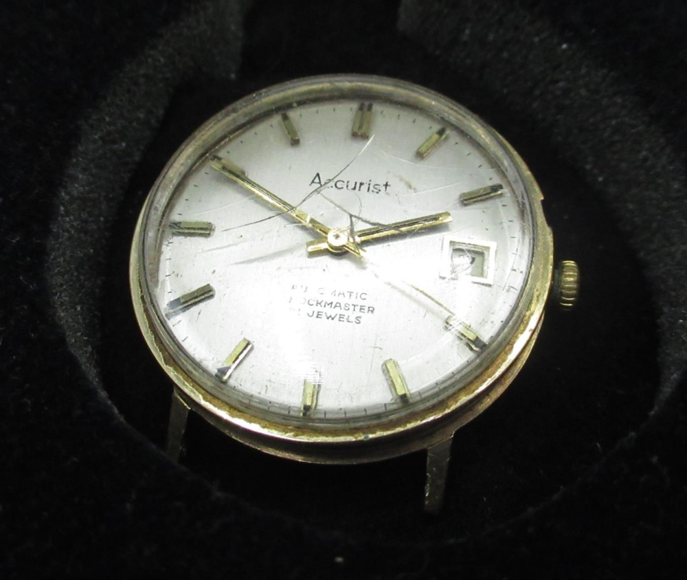 Accurist gold cased automatic wristwatch with date, signed silvered dial with applied baton hour - Image 2 of 2