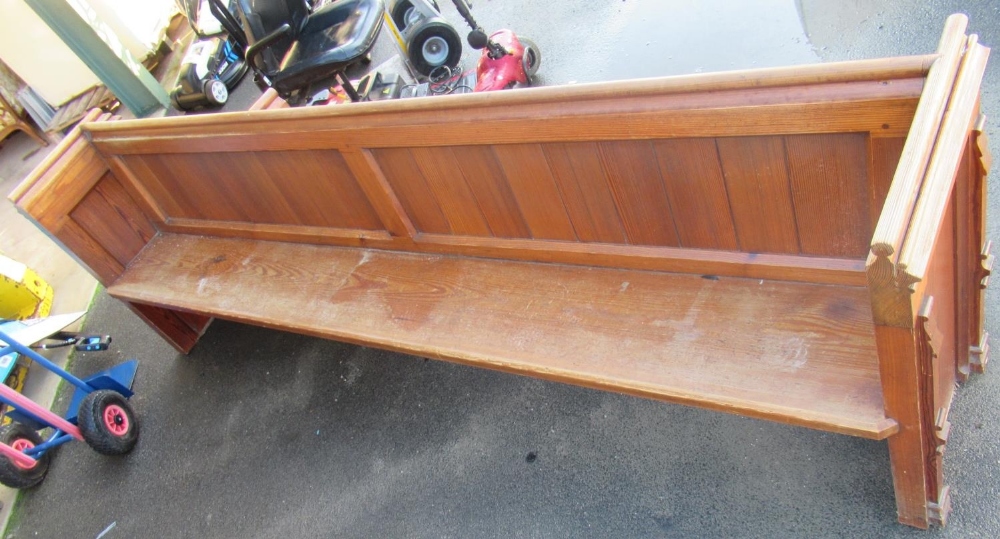 Pitch pine church pew, approx. 275cm long (a/f)