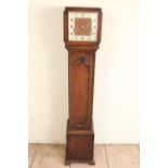 Art Deco oak cased Grandmother clock, silvered Arabic dial with three train movement, H126cm
