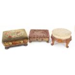 Three late C19th/early C20th upholstered footstools, 34cm x 32cm max (3)