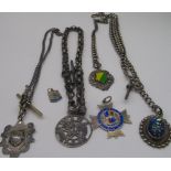 Hallmarked Sterling silver Albert with attached silver fob set with gemstone, a hallmarked silver