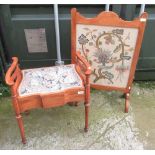 Edwardian inlaid mahogany piano stool, lift up seat on turned and tapering legs, early C20th